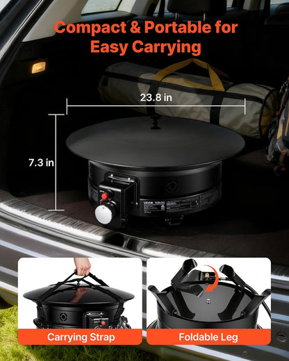 VEVOR Fogón de propano de 24 Pulgadas, fogón de Gas portátil de 53 000 BTU, con Parrilla y Rocas volcánicas, Llama Ajustable, Patas Plegables, fogón Exterior sin Humo para acampadas, Patios, Jardines
