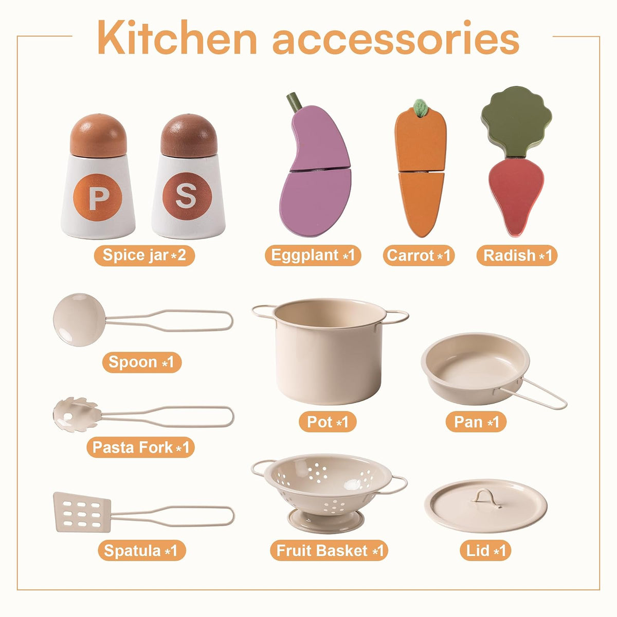 ROBOTIME Juego de Cocina para niños pequeños, Juego de Cocina de Madera con Juego de Alimentos de Corte, Juguetes de Regalo de Cocina para niños de más de 3 años, niñas y niños
