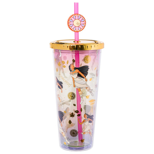 Silver Buffalo Disney Princess Pocahontas - Taza fría de plástico con tapa y tapa con popote, 24 onzas