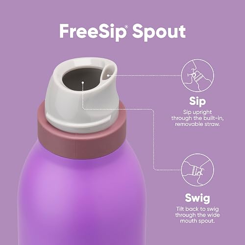 Owala FreeSip - Botella de agua de acero inoxidable con popote para deportes y viajes, sin BPA, 18 onzas, morado (California Grapevine)