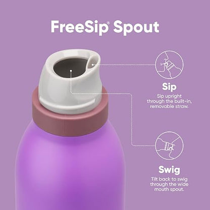 Owala FreeSip - Botella de agua de acero inoxidable con popote para deportes y viajes, sin BPA, 18 onzas, morado (California Grapevine)