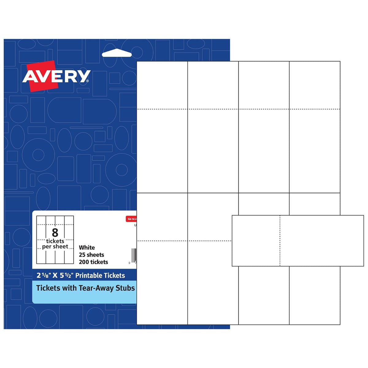 Avery - Boletos imprimibles, 2-1/8" x 5-1/2", láser/inyección de tinta, 200 en total, ideal para boletos de rifa (16431) - Blanco - 8 tickets per sheet
