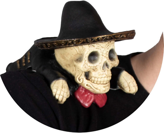 REV Mascota de Hombro Catrin Charro Mexicano Día de Muertos, Accesorio Shoulderboddy Calavera con Sombrero para Disfraz, Ideal para Partidos, Halloween, Porras, Eventos Deportivos