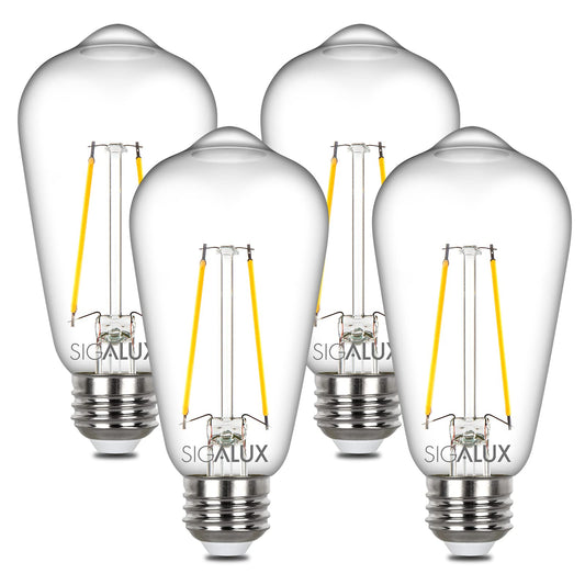Sigalux - Bombillas Edison E26, filamento ST58, transparente, no regulable, clásico, equivalente a 40 W, 400 lm, blanco suave, 2700 K, 15, 000 horas, paquete de 4