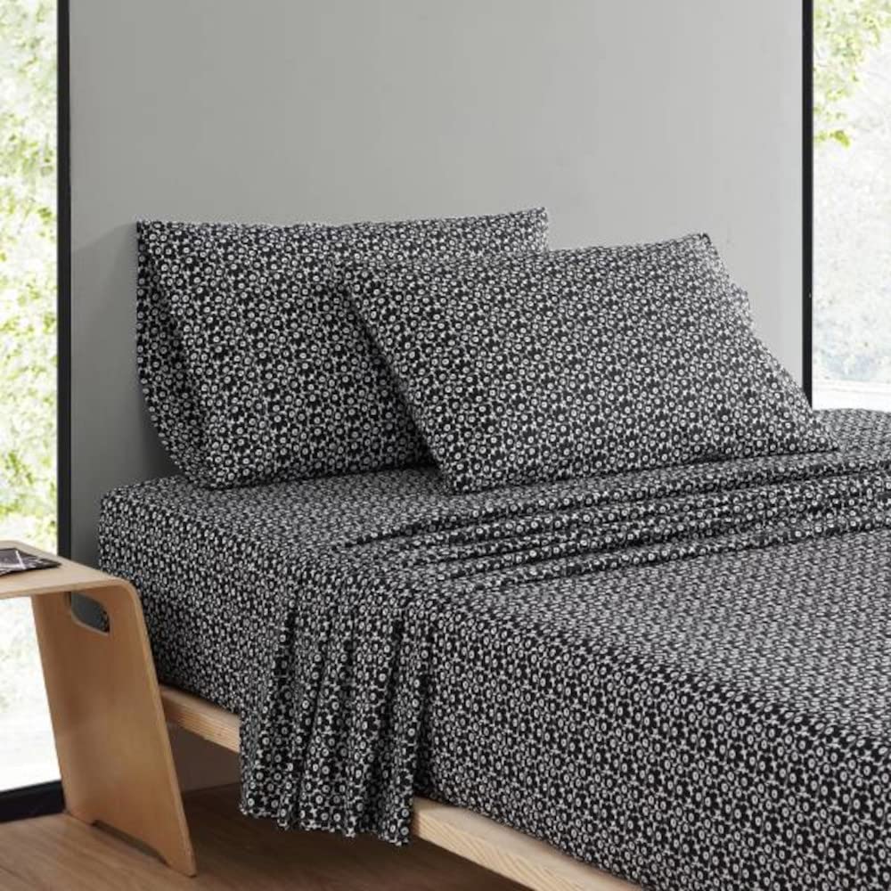 MARIMEKKO - Juego de sábanas de algodón percal para decoración del hogar (Pikkuinen Unikko Negro, matrimonial)