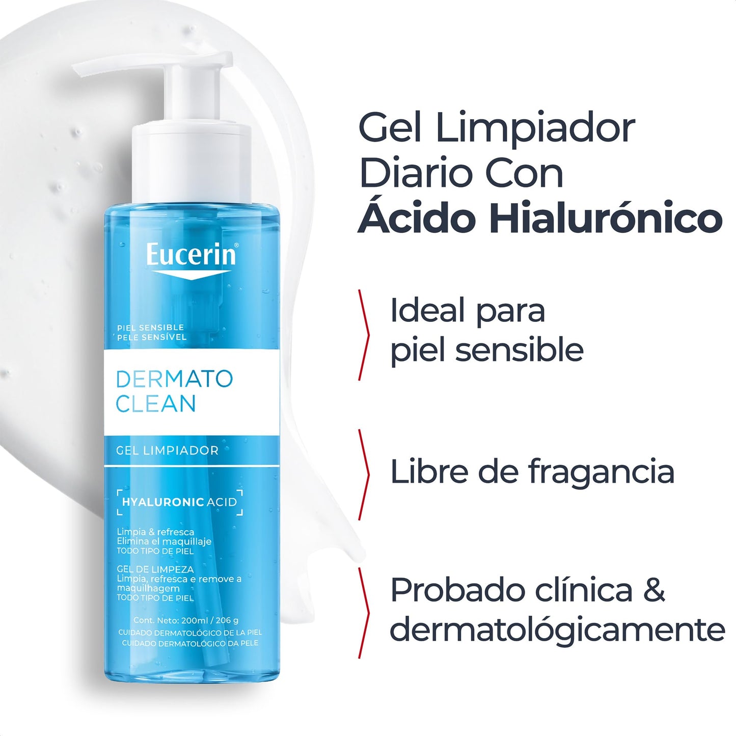 Eucerin Gel Limpiador Facial DermatoClean para piel normal a mixta, 200ml, empaque puede variar
