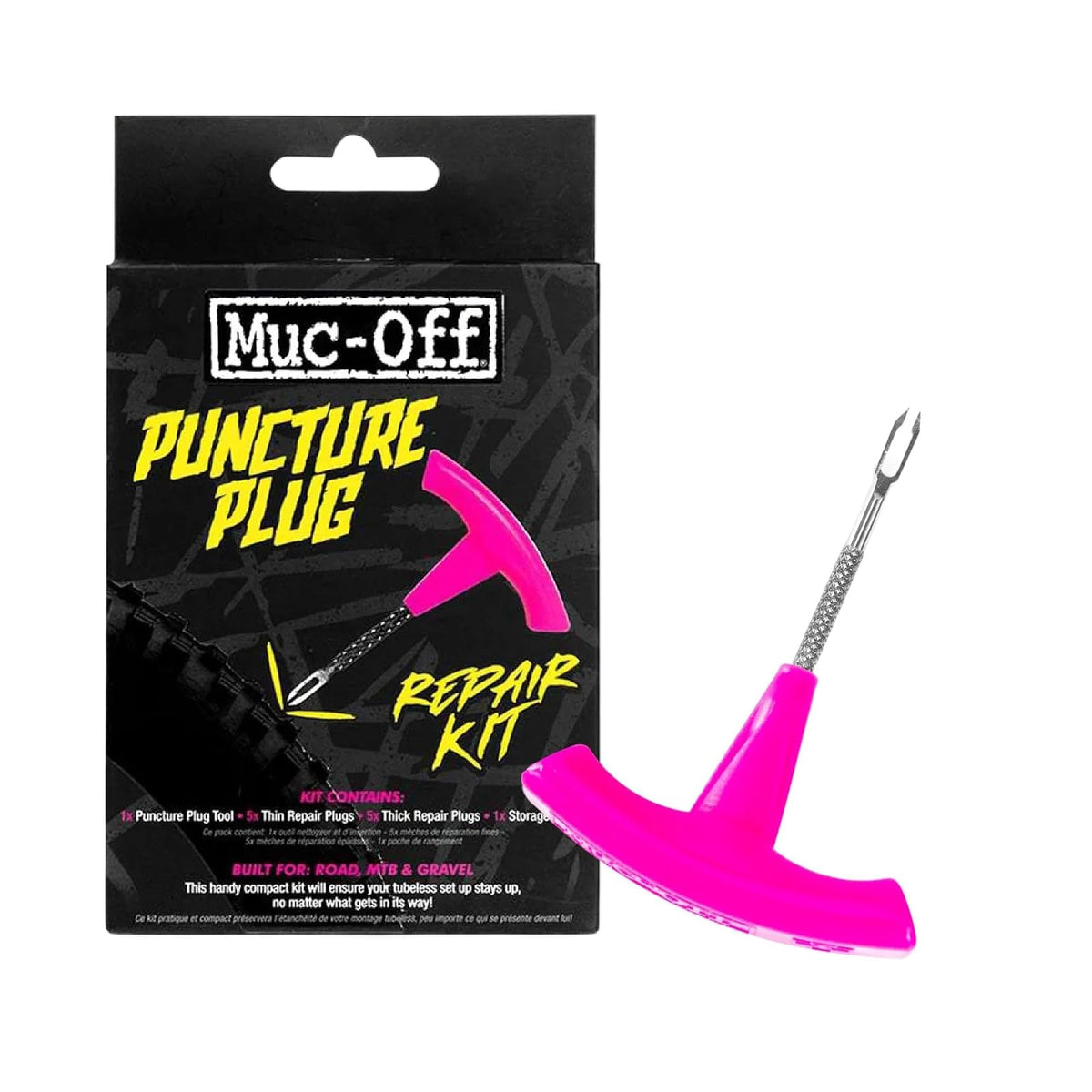 Muc-Off Puncture Plug Repair Kit - Puncture Repair Kit for Tubeless Bike Tyres - Includes 2-in-1 Puncture Plug/Reamer Tool, 10 Puncture Plugs & Pouch