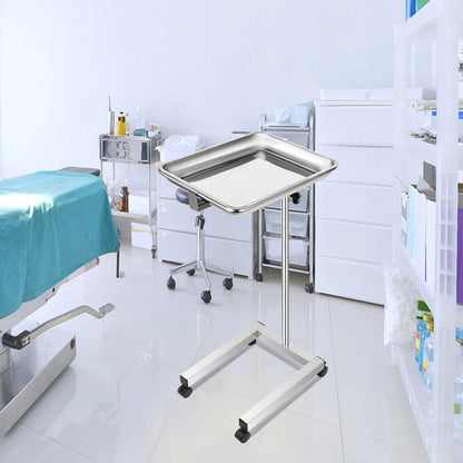 VEVOR Carro de laboratorio de acero inoxidable, carro médico móvil con bandeja extraíble de 45 x 35 cm y soporte para instrumentos médicos de altura ajustable, con 4 ruedas, para laboratorio y clínica