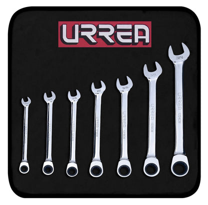 Urrea Llave Combinada de Matraca, Cromo Vanadio - 7 piezas