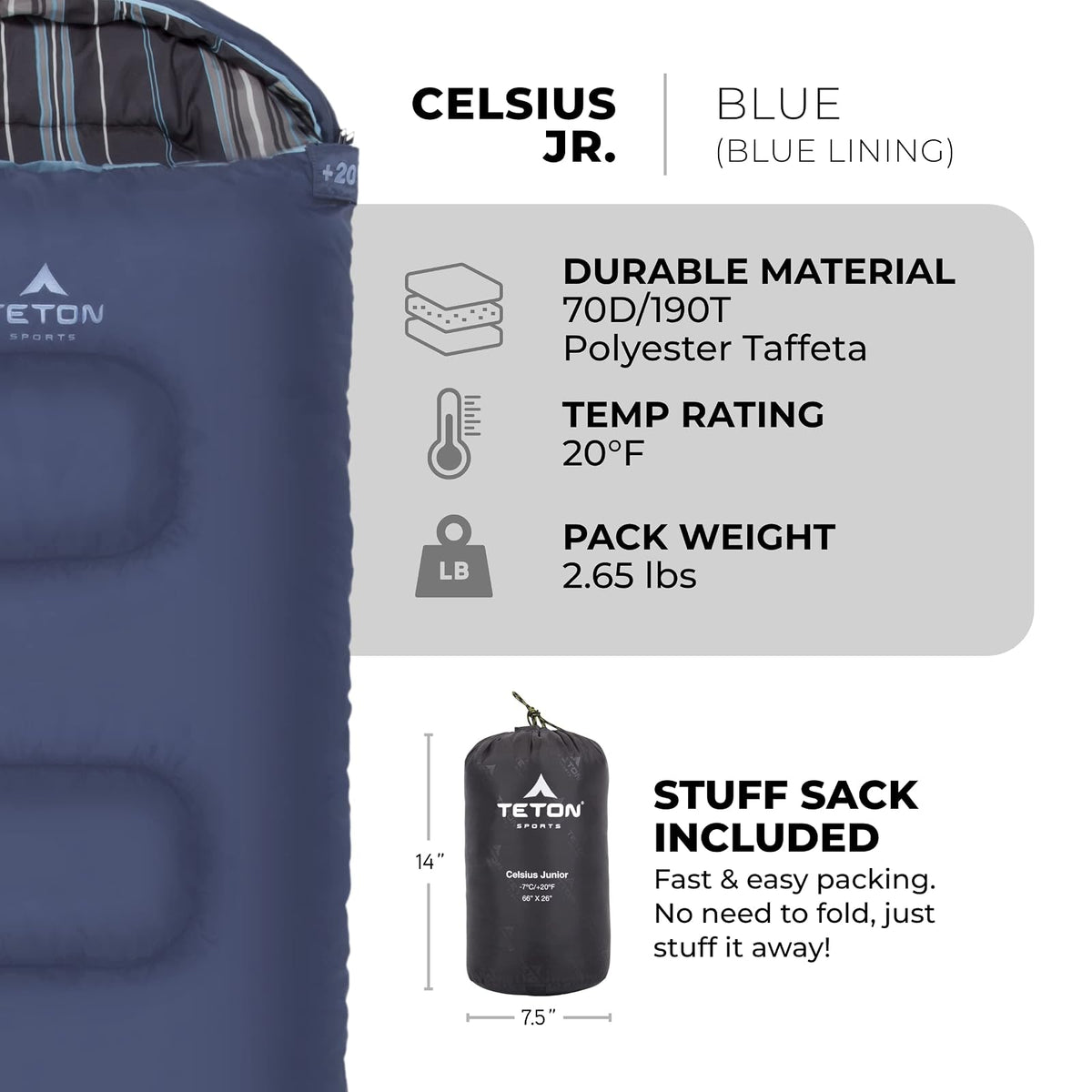 Teton Sports Celsius Jr Kids Sleeping Bag; Lightweight; Perfect for Camping