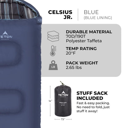 Teton Sports Celsius Jr Kids Sleeping Bag; Lightweight; Perfect for Camping