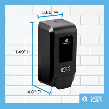 Pacific Blue Ultra™ Wall-Mounted Manual Dispenser for Foaming Hand Soap and Hand Sanitizer by Georgia-Pacific, Black, 53057, 11.5” W x 5.6” D by 4.4” H