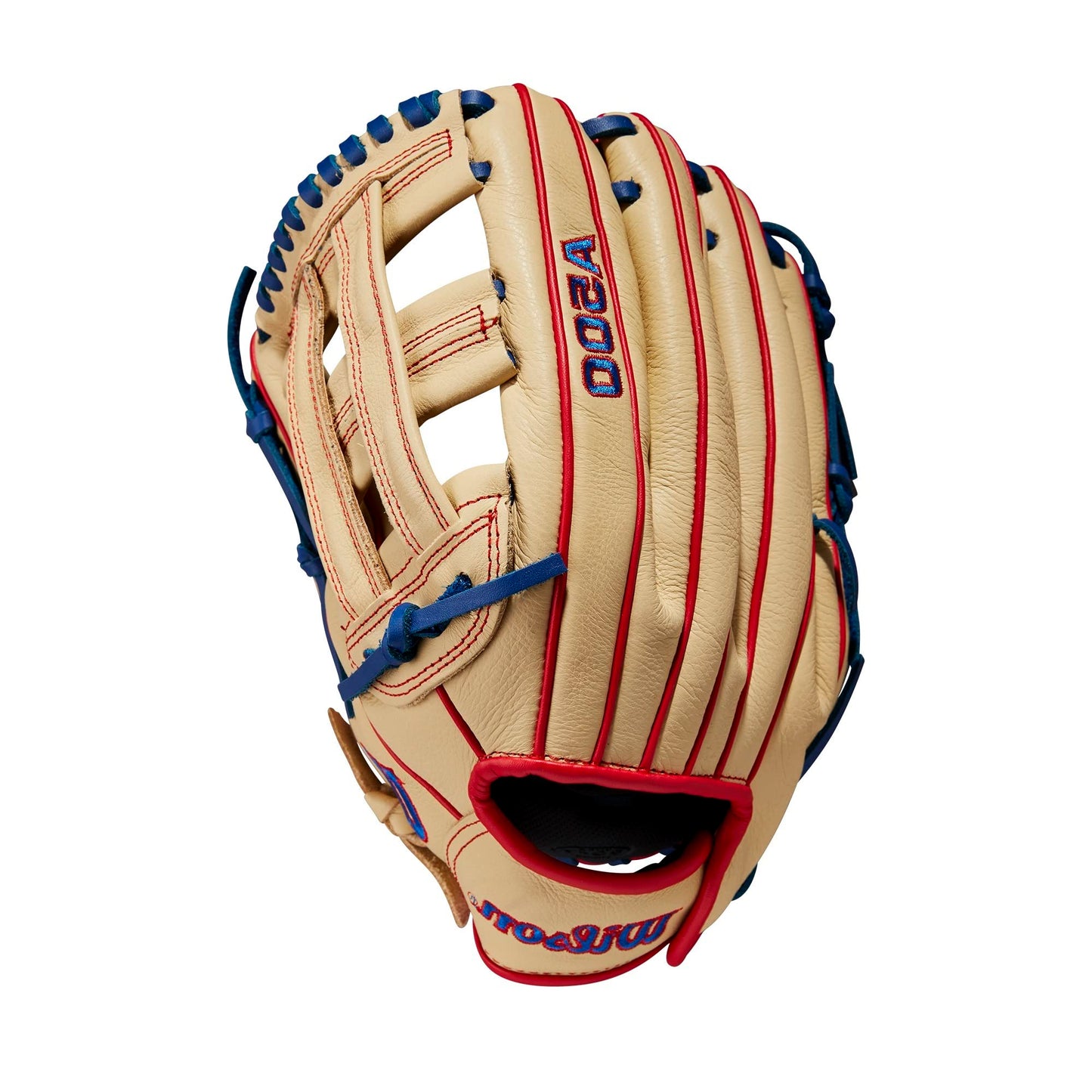 WILSON A500 - Guante de béisbol Juvenil de 12 Pulgadas, Manta para Mano Derecha, Rubio/Rojo/Real