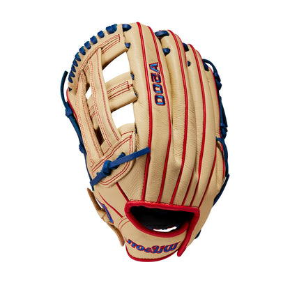 WILSON A500 - Guante de béisbol Juvenil de 12 Pulgadas, Manta para Mano Derecha, Rubio/Rojo/Real