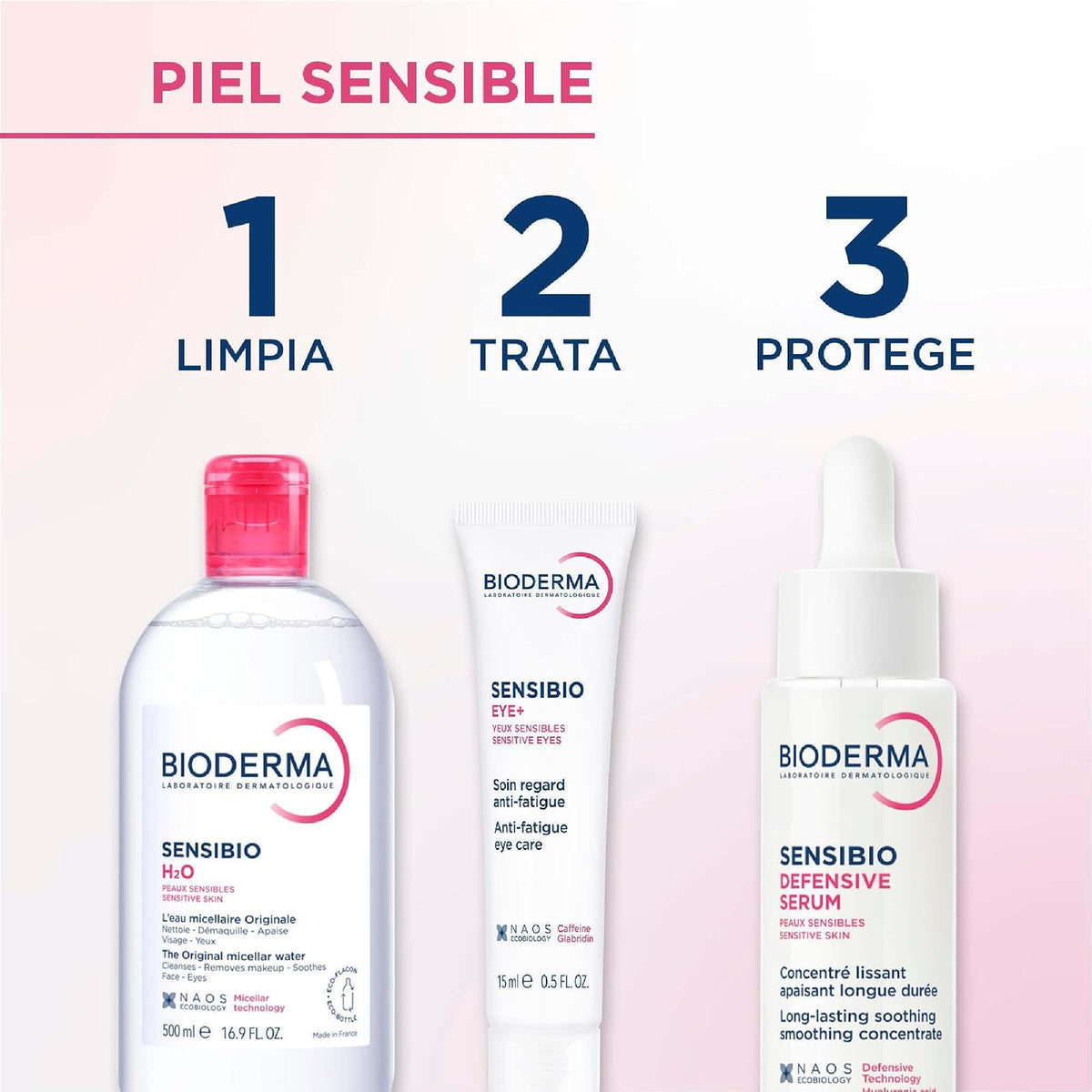 BIODERMA, Agua Micelar, Sensibio H2O, Desmaquillante para Piel Sensible, Calma y Reduce la Irritación, 500 ml