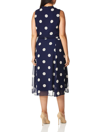 Anne Klein Vestido Midi con cordón para Mujer, Distant Mountain/Anne White, L