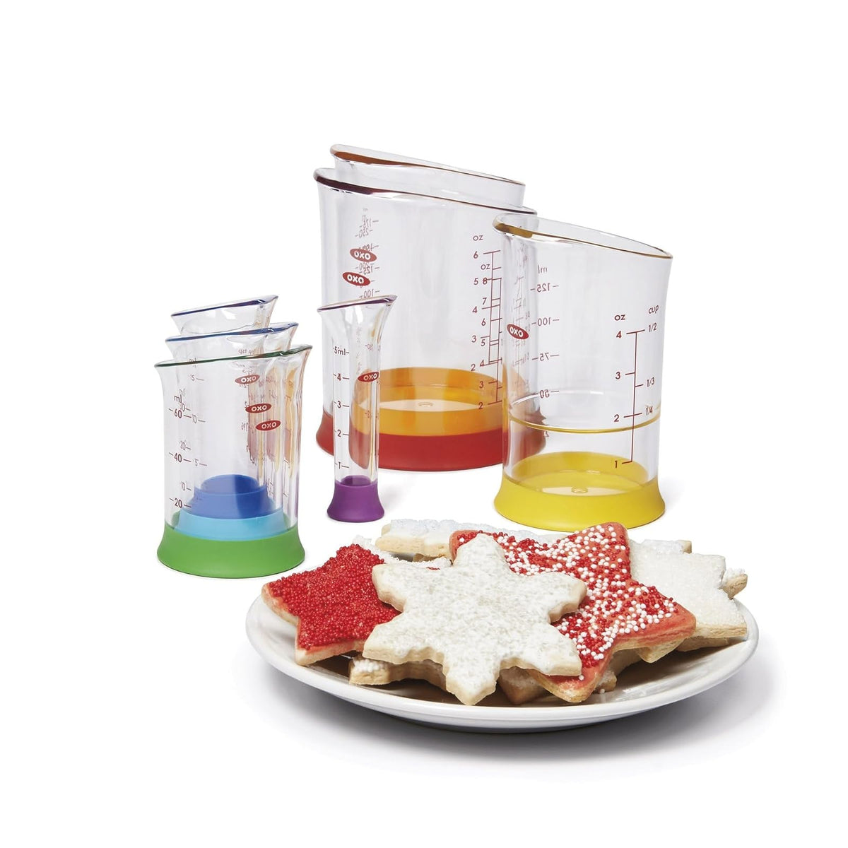 Oxo 11124400 Juego Vasos Medidor Plástico de Diferente Capacidad, 7 Piezas, Multicolor