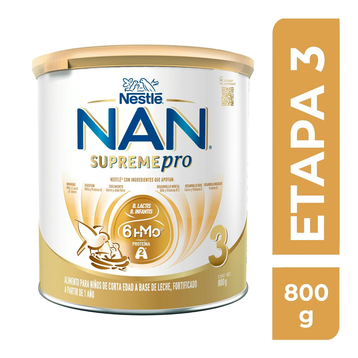 NAN 3 Supreme Pro Alimento Para Niños A Base de Leche, 1 Año, Lata 800 g