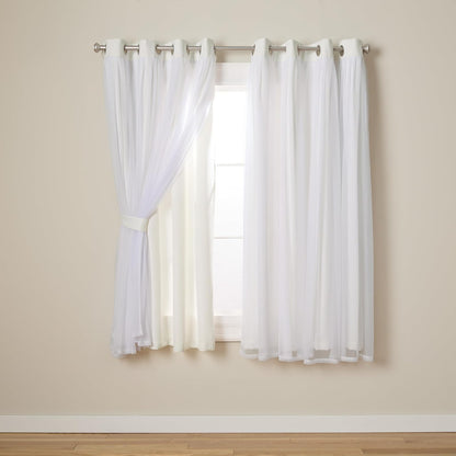 Exclusive Home Cortinas Talia con Ojales, Doble Capa - Vainilla - 132.1An x 160Al cm (2 Paneles)
