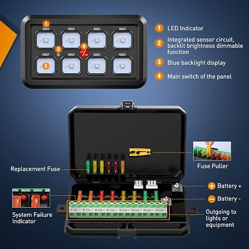Nilight - Sistema de control de circuitos de control de circuito, arnés de cableado de fusible, regulable, para interruptor LED de 12 V, automóviles, camiones, campistas, SUV, 2 años de garantía, azul