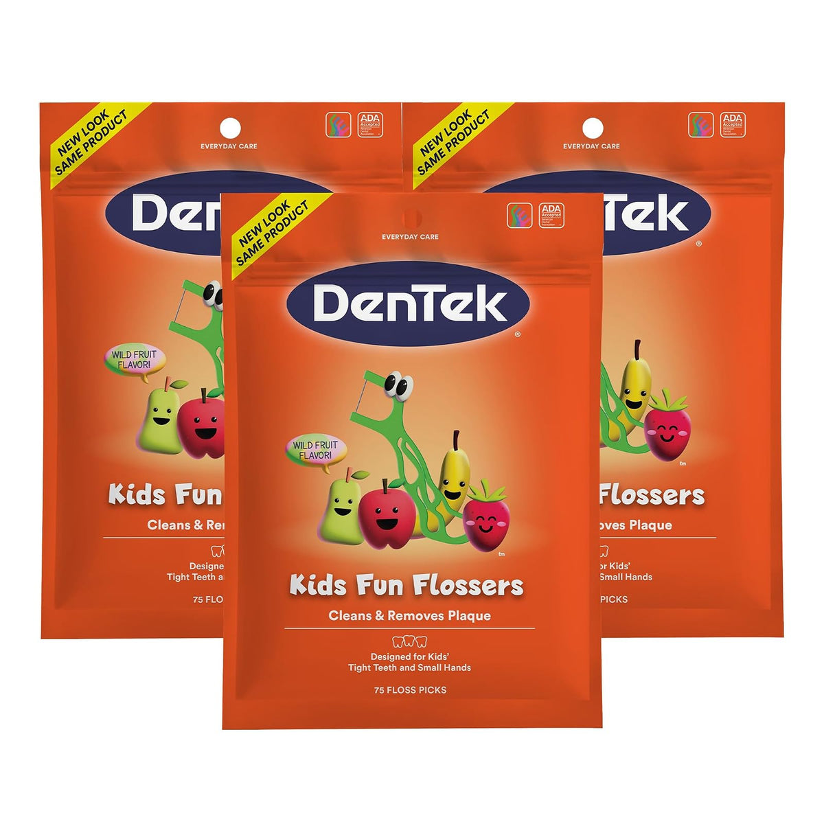 DenTek Hilo Dental Divertido para Niños, Sabor Frutal - 75 Unidad (Paquete de 3) - Hilo dental divertido
