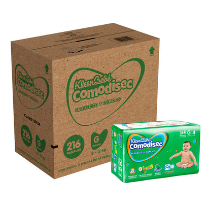 KleenBebé Comodisec, Pañal Para Bebé, Tamaño Grande, Caja Con 216 Pañales