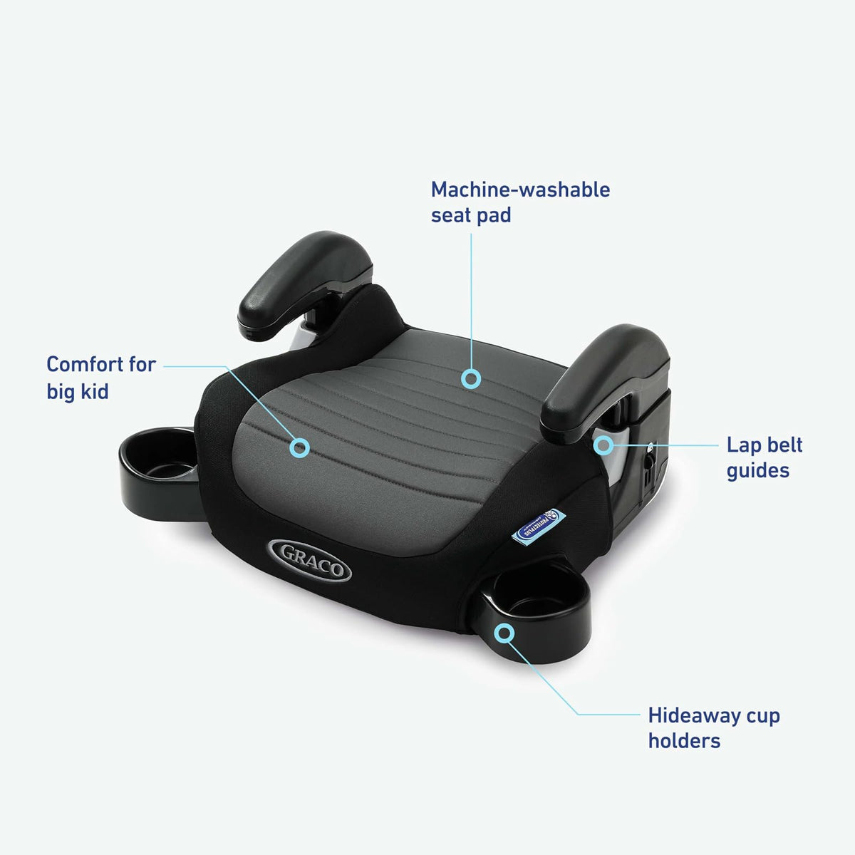Graco TurboBooster 2.0 Asiento elevador sin respaldo para automóvil, Denton | Asiento elevador de viaje para niños de 4 a 10 años, peso de 40 a 100 libras, altura de hasta 57 pulgadas