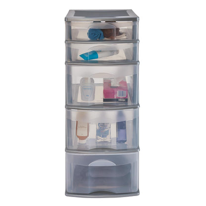 Italhome Cajonera FOX 5 de Plástico 5 Cajones Transparentes, Organizador Multiusos Desarmable para Hogar y Oficina, Mueble Resistente Fácil Armado, Color Gris
