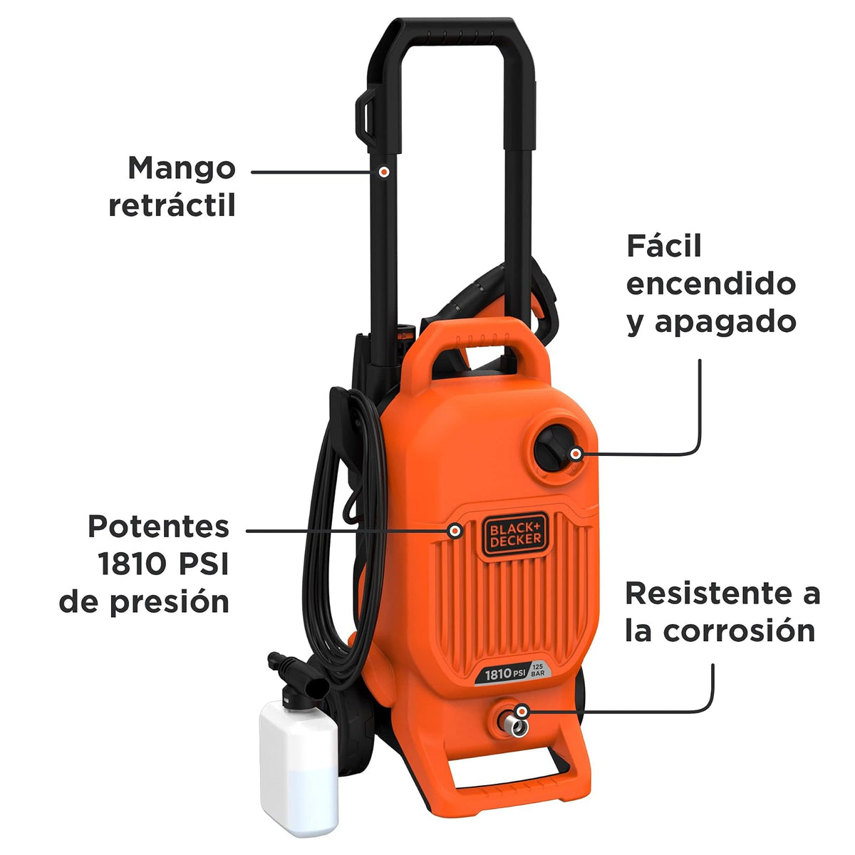 BLACK+DECKER Hidrolavadora de Alta Presión, 1700W, 1810PSI, BEPW1800T