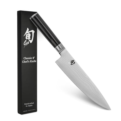Shun Cutlery Classic Chef's Knife 8”, Thin, Light Kitchen Knife, Ideal for All-Around Food Preparation, Authentic, Handcrafted Japanese Knife, Professional Chef Knife,Black