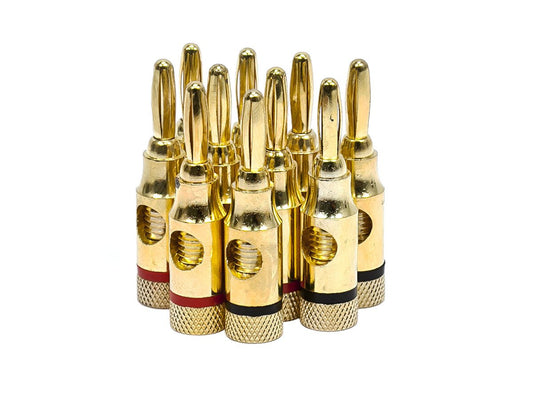 Monoprice 24k Gold Plated Speaker Banana Plugs, Open Screw Type (5 Pairs) | Diseño de tornillo abierto para cables, cine en casa y placas de pared