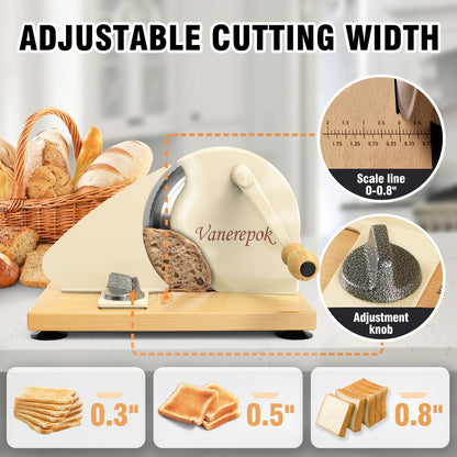 vanerepok Manual Bread Slicer for Homemade Sourdough Bread Slicer de pan de manivela para pan crusty Etc Acero inoxidable Ancho ajustable para uso doméstico y comercial