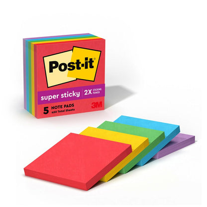 Post-it Notas Super Adhesivas 3x3 Pulgadas, Colores Surtidos - Electric Glow - 7.6 x 5 cm