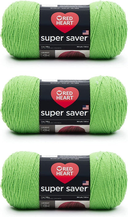 Red Heart Super Saver Estambre Acrílico, Varios Colores - Verde Primavera - Paquete de 3