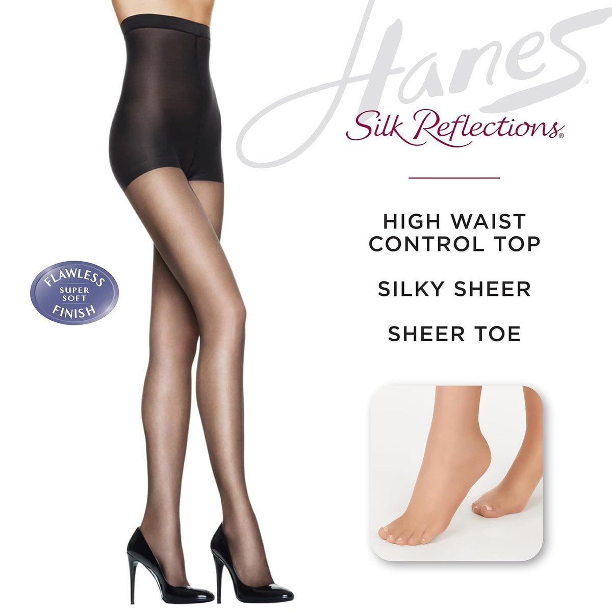 Hanes reflexiones de la seda, medias panty de cintura alta para mujer, control de parte superior, con apertura para sandalia, Gentle Marrón, E/F
