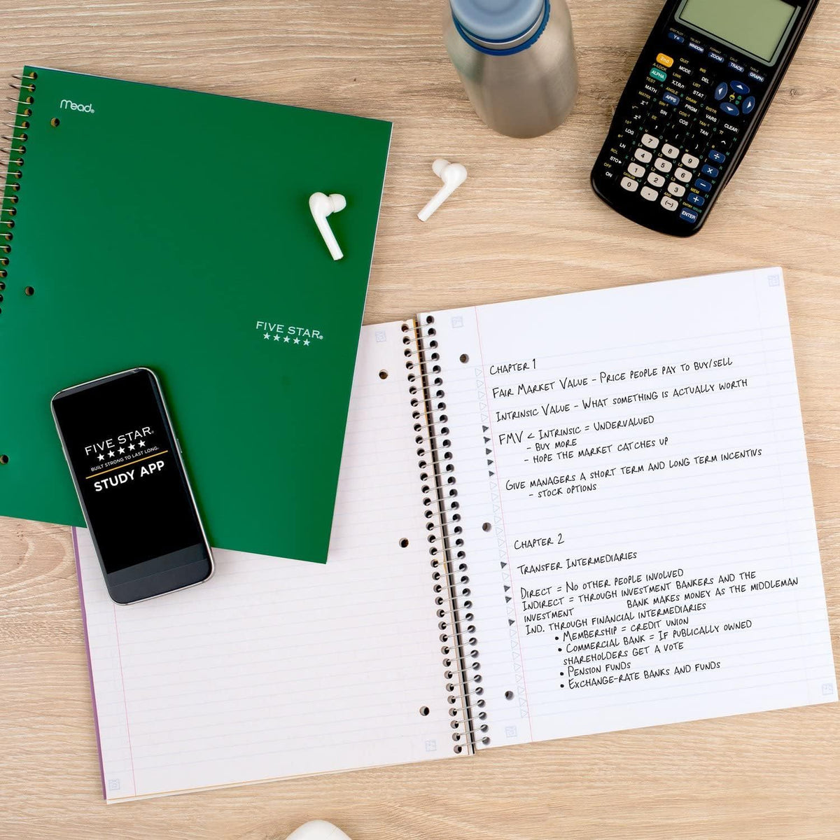 Five Star cuaderno de espiral, 5 materias, con renglones, 200 hojas de papel, 27.9 cm x 21.59 cm, Verde, 1 paquete