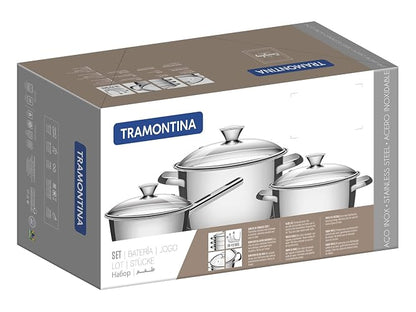 Tramontina Batería de Cocina Allegra Acero Inoxidable 7 Piezas | Set de 7 piezas, 4.2 litros, ollas con tapa, sartén, cazo con tapa