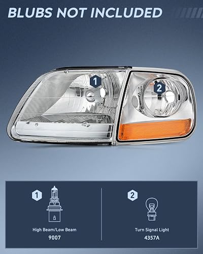 Nilight Conjunto de Faros Delanteros Cromados con Reflector Ámbar para Ford F-150 y Expedition 1997-2003 NA185