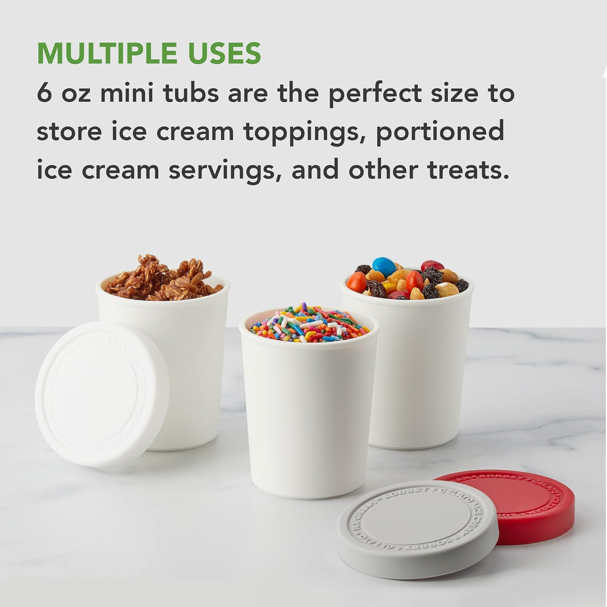Tovolo Sweet Treat, contenedor reutilizable para helado casero, juego de recipientes apilables de 4 a 6 onzas con tapas de silicona para congelador, sin BPA y aptos para lavaplatos