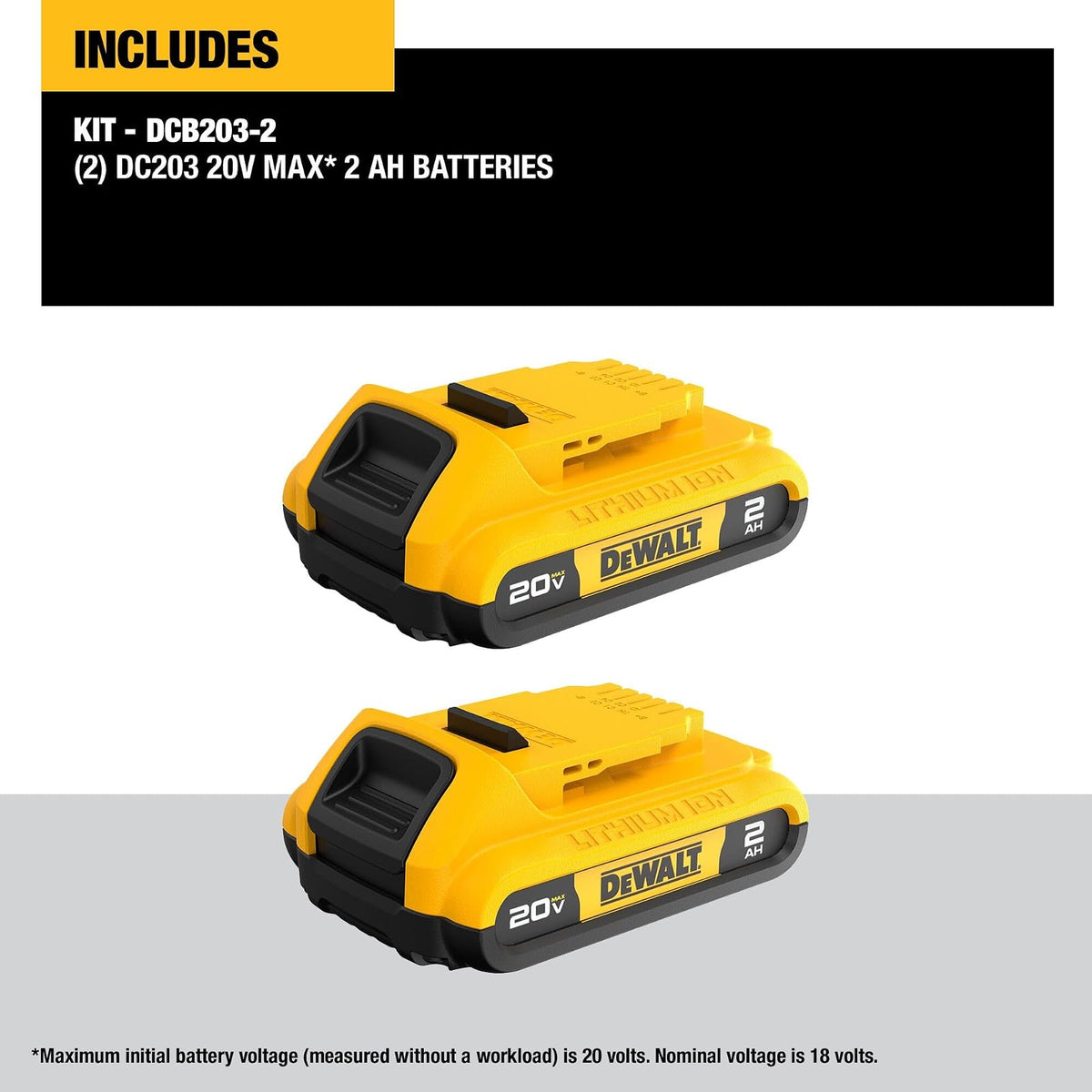 DeWALT DCB203 Batería recargable, 2000 mAh, Ión de litio, 20 V, Negro, Amarillo, 2 pieza(s)