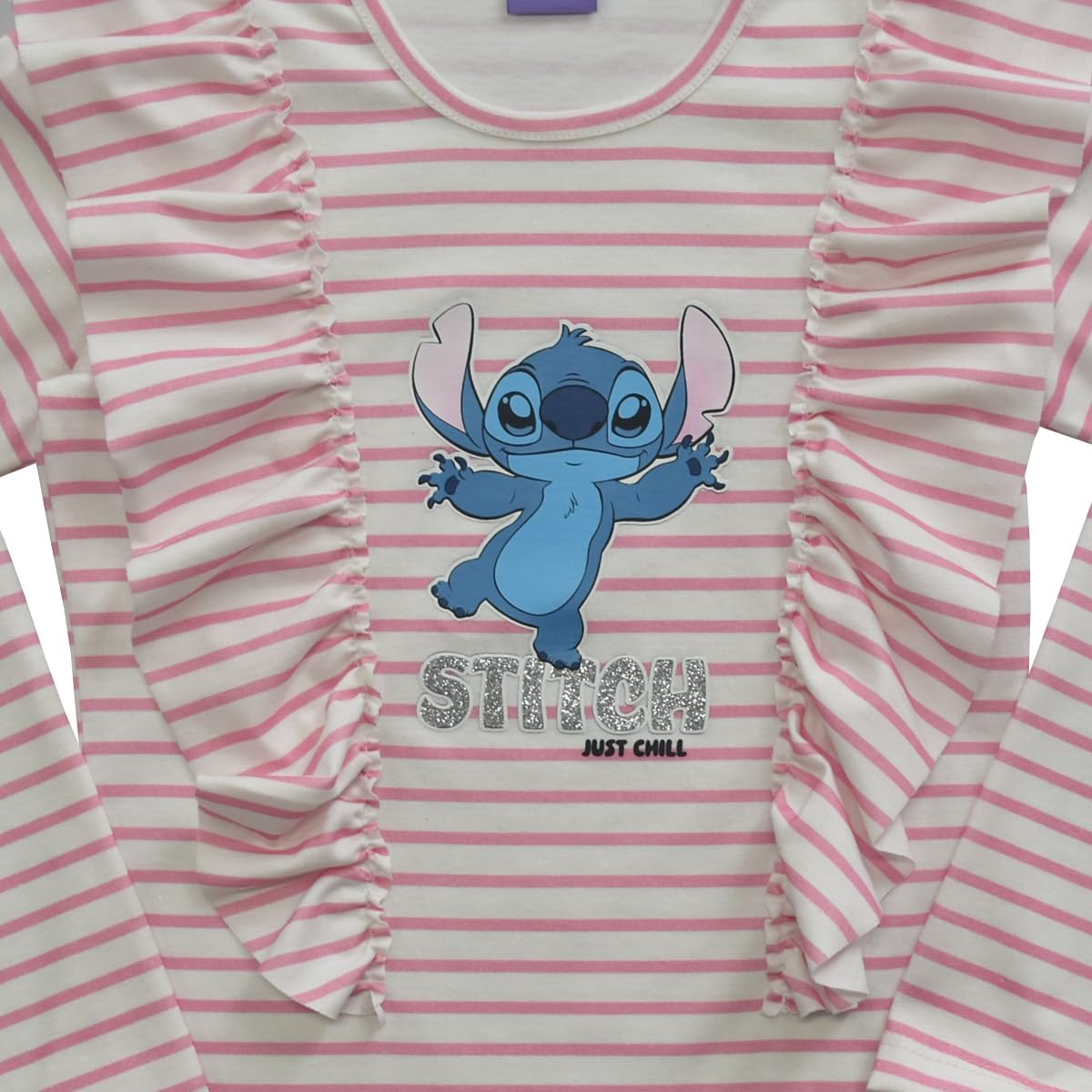 Disney Blusa Manga Larga Stitch Rosa con Olanes para niña