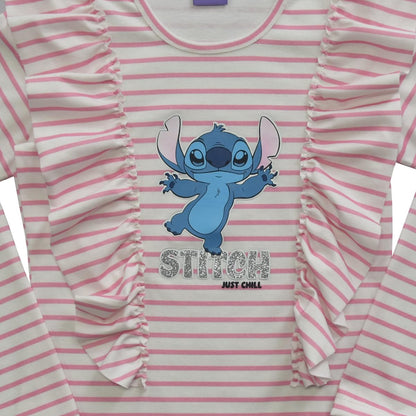 Disney Blusa Manga Larga Stitch Rosa con Olanes para niña