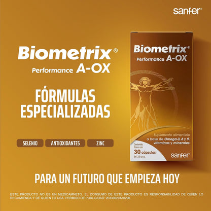 Biometrix A-OX | Zinc Magnesio Selenio | Magensio | Antioxidantes | Suplemento con Omega-3 6 9 | Vitaminas E C A | 30 Cápsulas