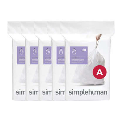 simplehuman Código K Bolsas de Basura con Cordón, Blanco, 100 pzas - Blanco - 150 Count (Pack of 1) - Código A