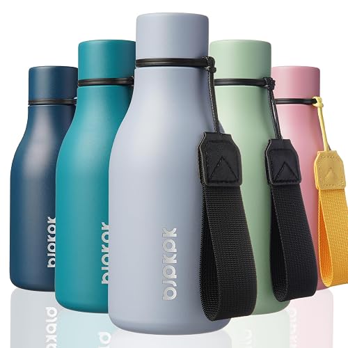 BJPKPK - Botella de agua aislada de acero inoxidable de 12 onzas con correa, sin BPA, termo a prueba de fugas, reutilizable para deportes y viajes, color gris niebla