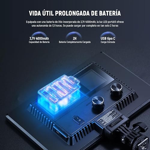 NEEWER 9" Panel Luz Video LED, Iluminación Suave Cámara DSLR Regulable, 4000mAh Batería Recargable, Puertos USB Tipo C, 3200K~5600K CRI95+ 600Lux para Fotografía Grabación Live Streaming, NL-116AI