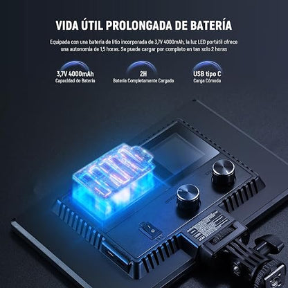 NEEWER 9" Panel Luz Video LED, Iluminación Suave Cámara DSLR Regulable, 4000mAh Batería Recargable, Puertos USB Tipo C, 3200K~5600K CRI95+ 600Lux para Fotografía Grabación Live Streaming, NL-116AI