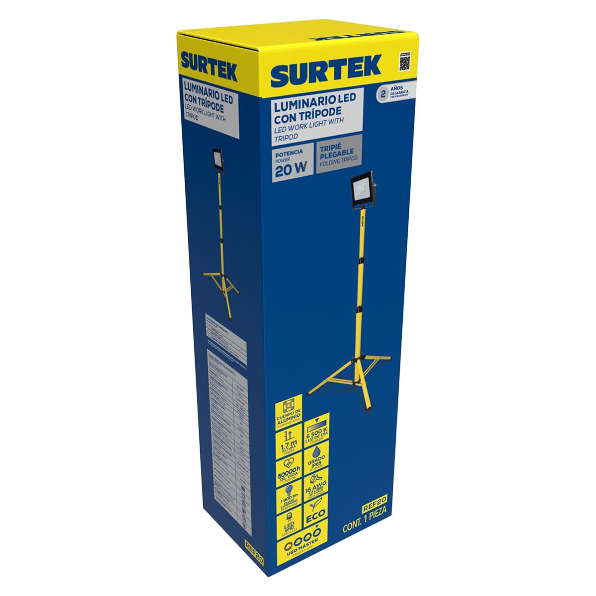 Surtek REF20 Reflector de LED delgado con soporte telescópico 20 W de 1,900 lm