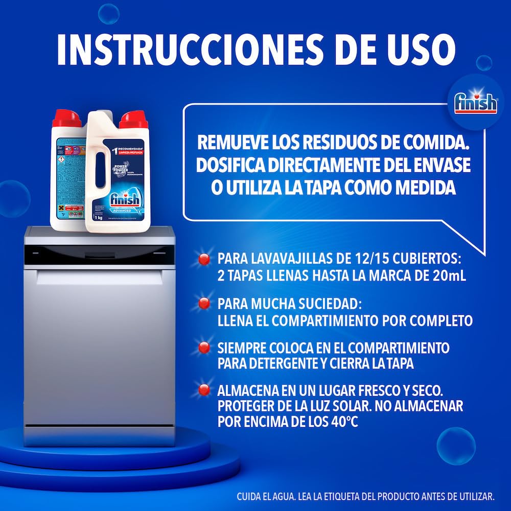 Finish® Power Powder, Detergente para lavavajillas en polvo, Paquete de 2, 1Kg c/u