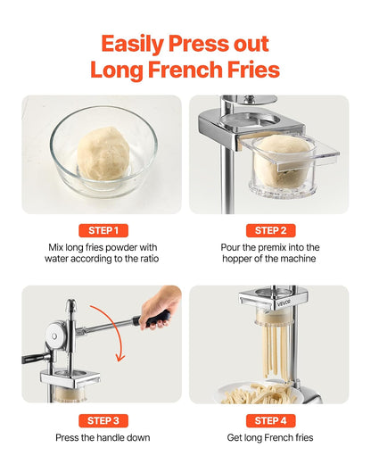 VEVOR Exprimidor Manual de Papas Fritas Largas, Extrusor de Puré de Papa de Acero Inoxidable, Mango Ergonómico, Estable, Exprimidor de Tiras de Patatas Fritas para Restaurantes, Cocinas Domésticas